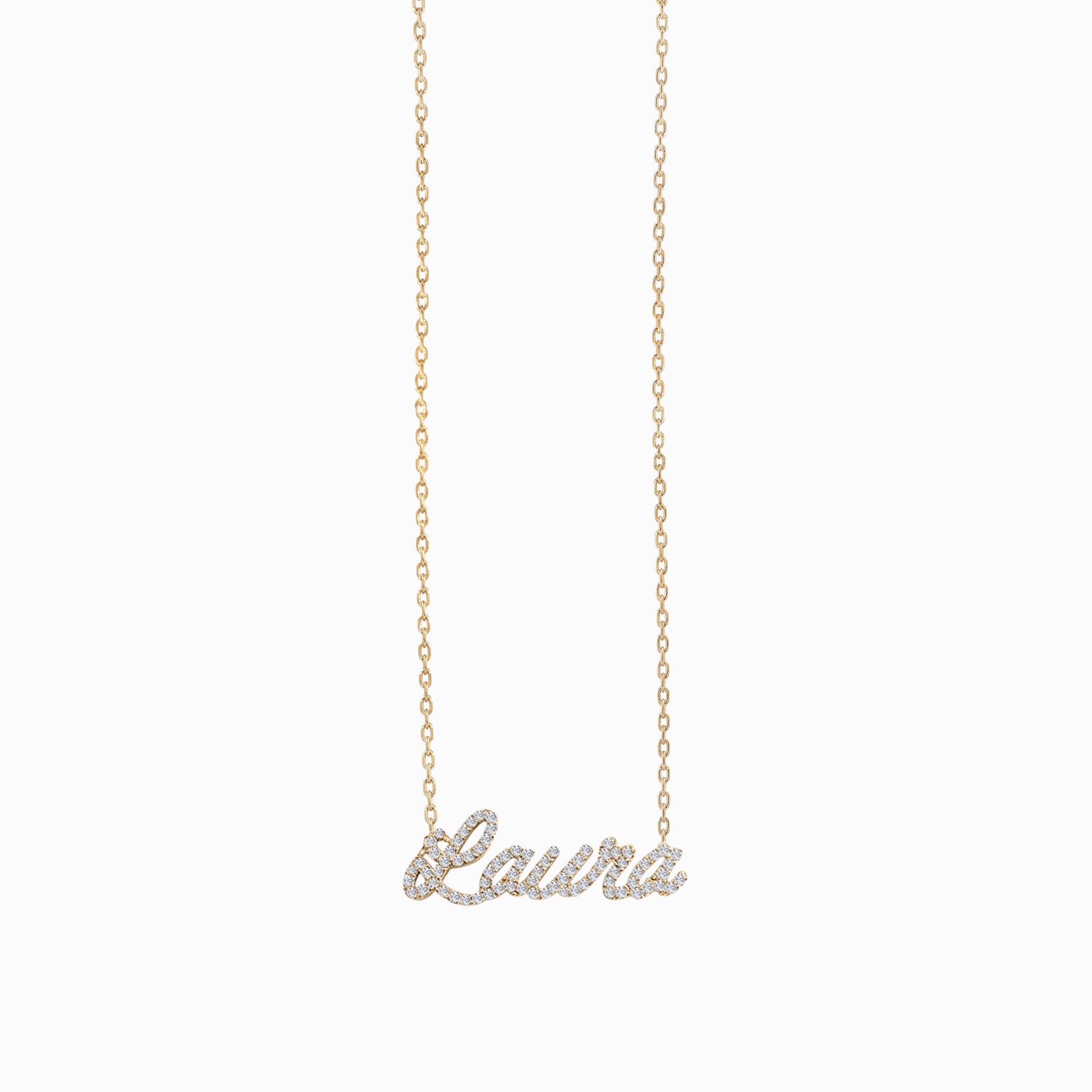 Pavé Natural Diamond Custom Script Name Necklace LAURA 14K Gold