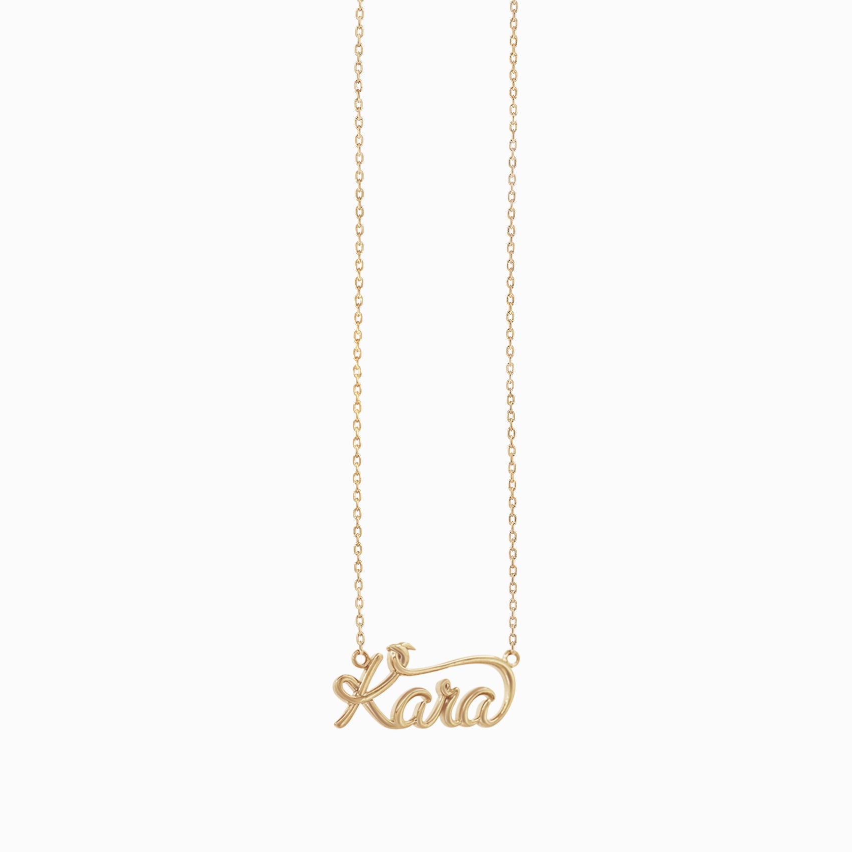 Custom Name Necklace Script Word KARA 14K Gold