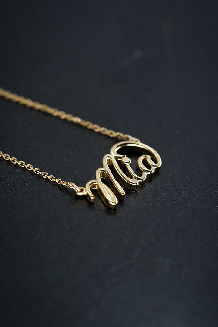Personalized Custom Script Word Gold Necklace