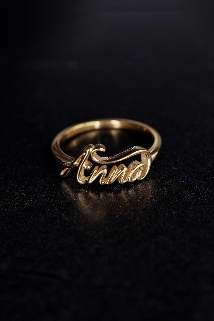Custom Script Letters Name Ring ANNA 14K Gold