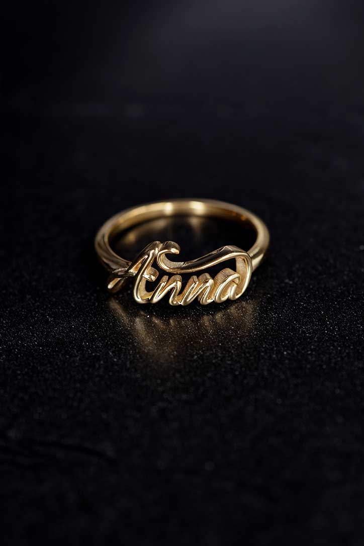 Custom Script Letters Name Ring ANNA 14K Gold