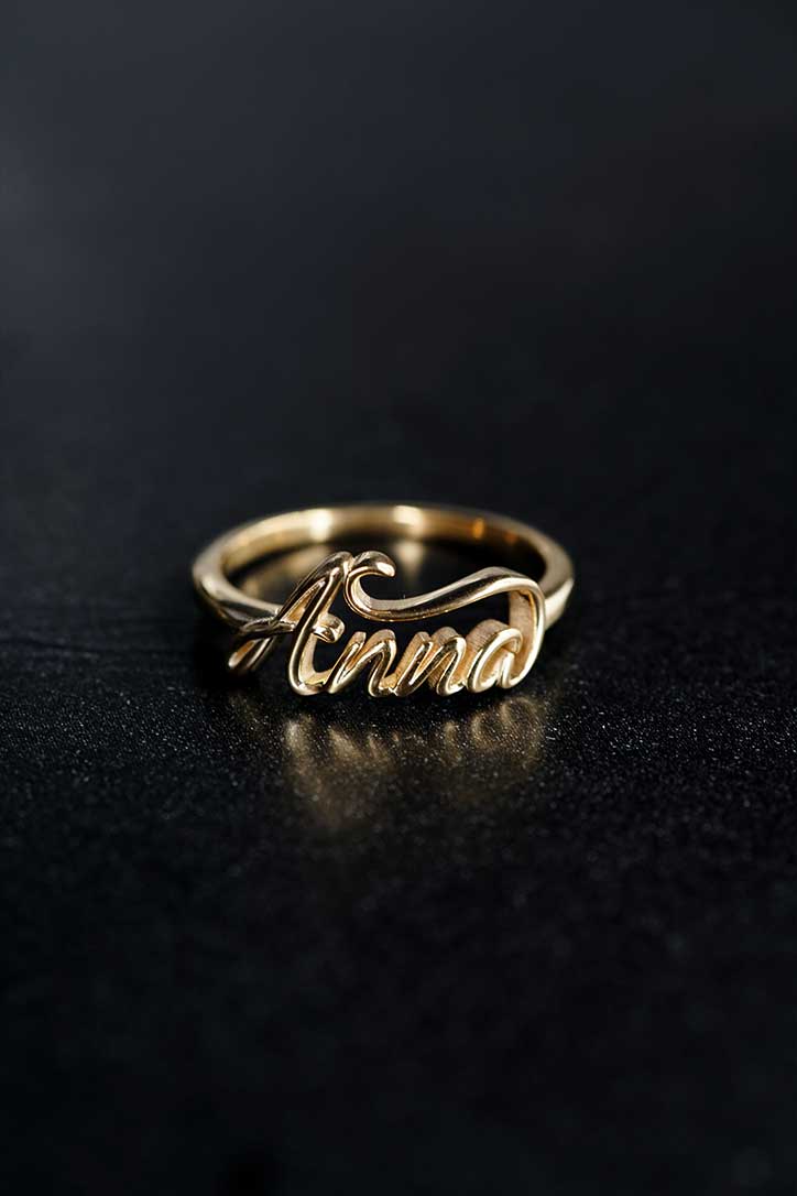 Custom Script Letters Name Ring ANNA 14K Gold