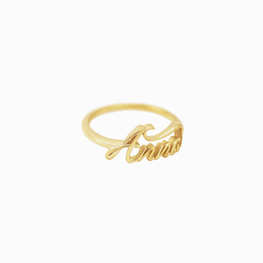 Custom Script Letters Name Ring ANNA 14K Gold