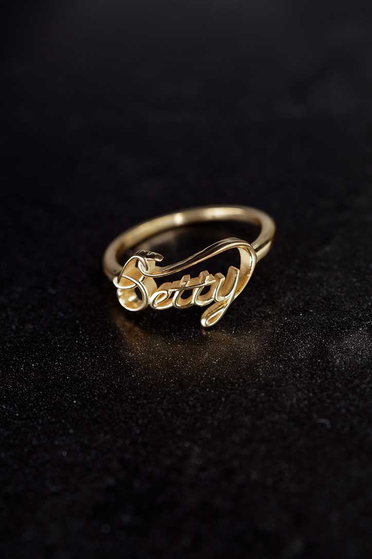 Custom Script Letters Name  Ring BETTY 14K Gold