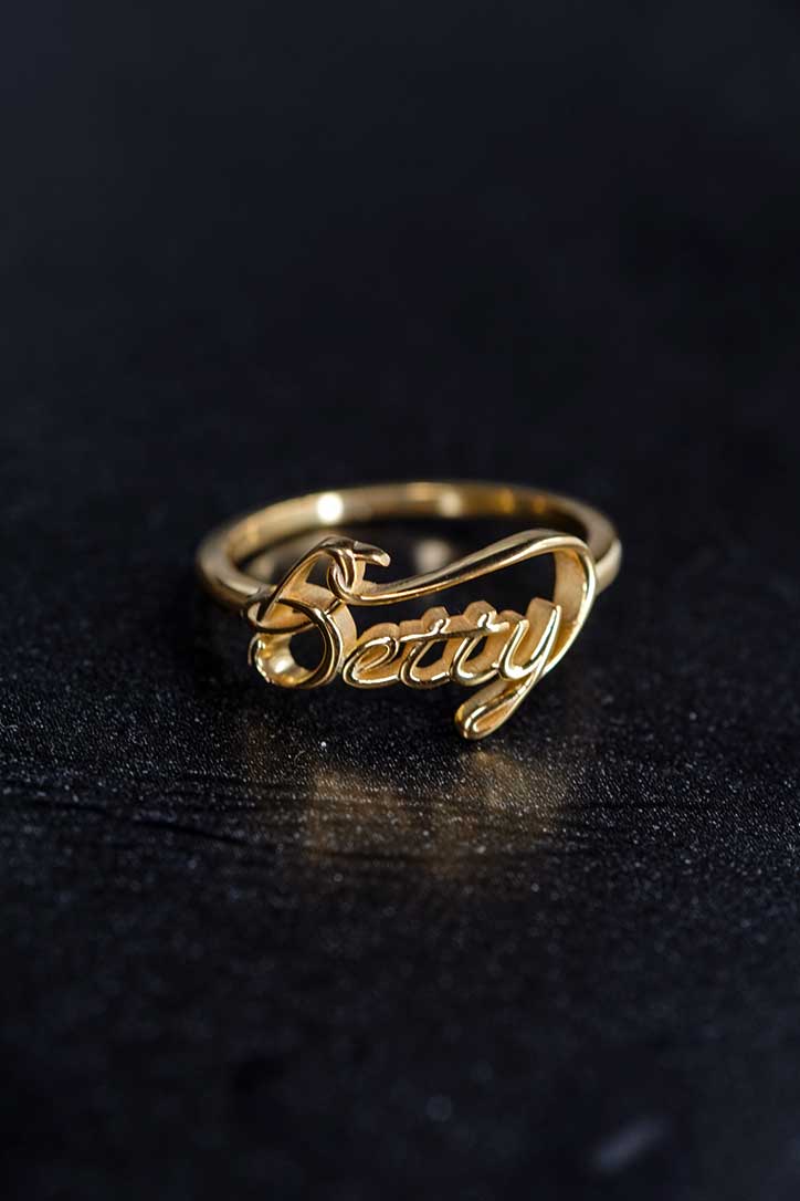 Custom Script Letters Name  Ring BETTY 14K Gold