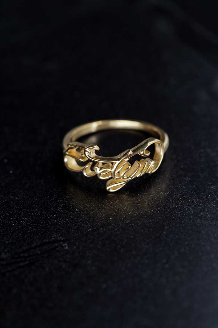 Personalized Custom Script Name Ring 14K Gold