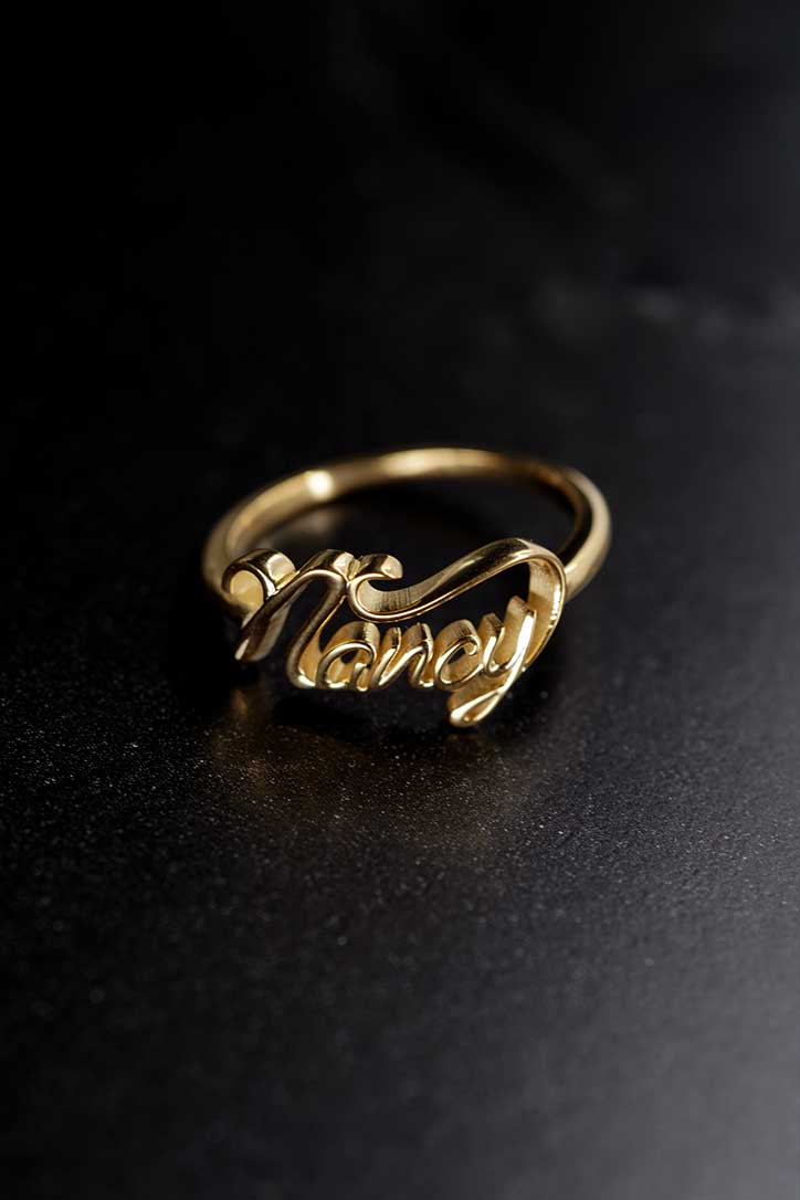Personalized Custom Script Name Ring 14K Gold