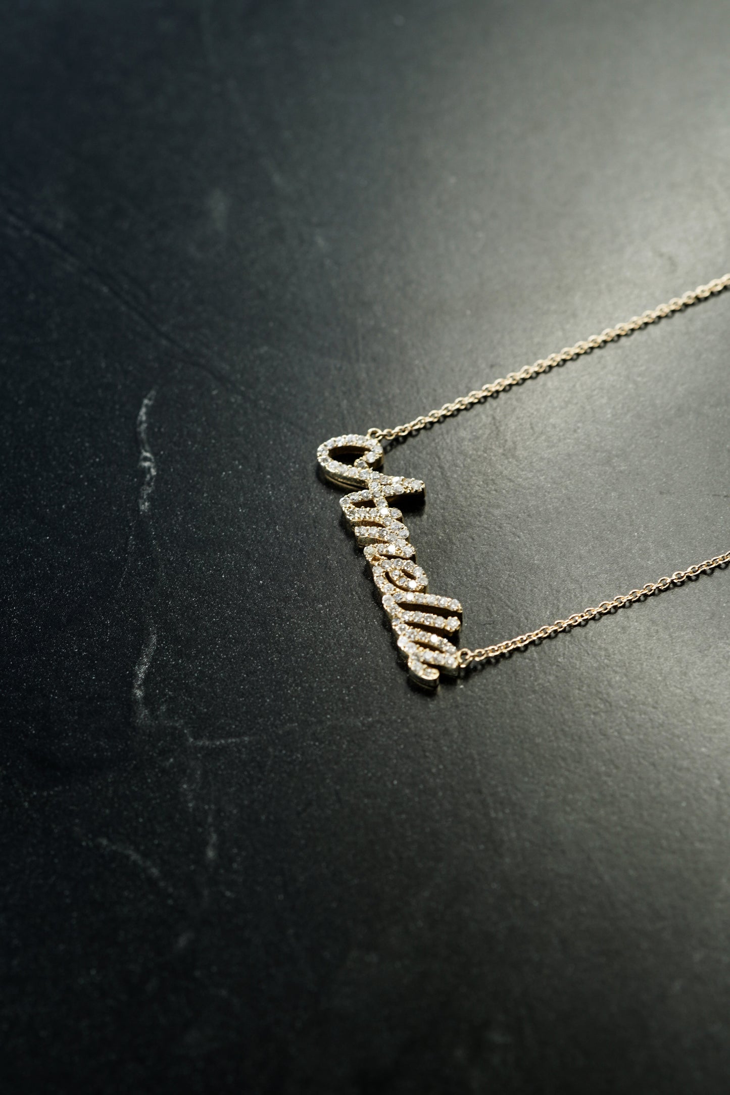 Pavé Natural Diamond Custom Script Name Necklace Personalized 14K Solid Gold