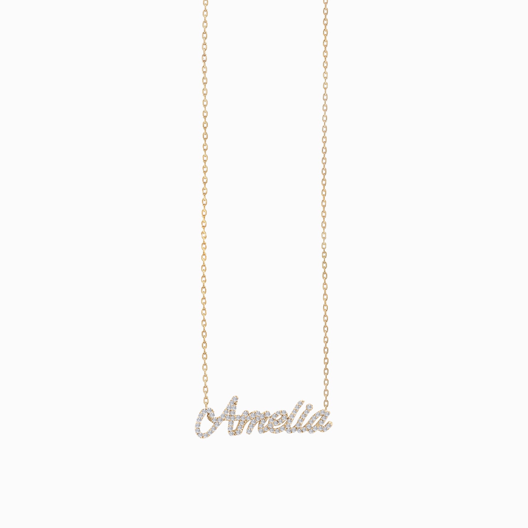 Pavé Natural Diamond Custom Script Name Necklace Personalized 14K Solid Gold