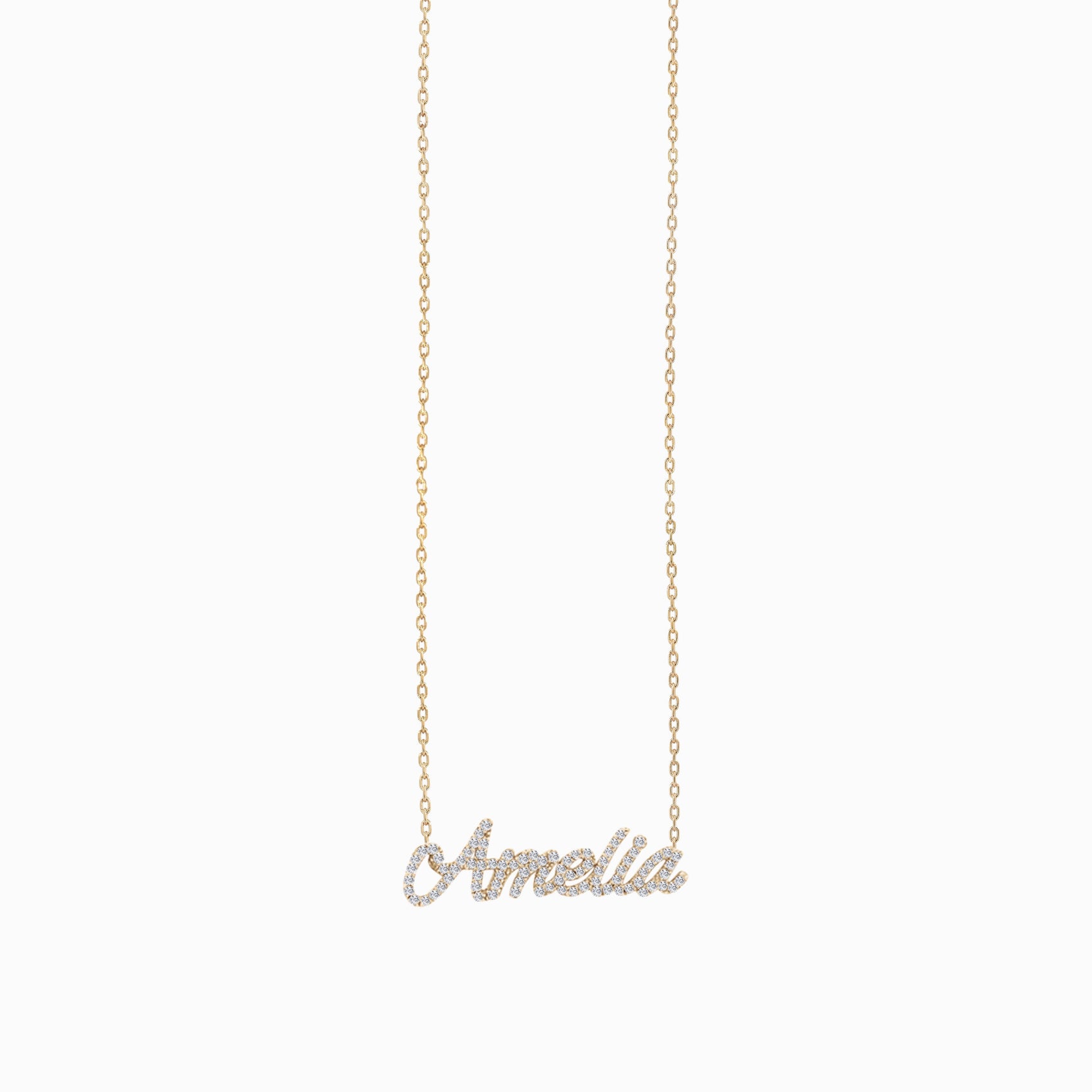 Pavé Natural Diamond Custom Script Name Necklace Personalized 14K Solid Gold