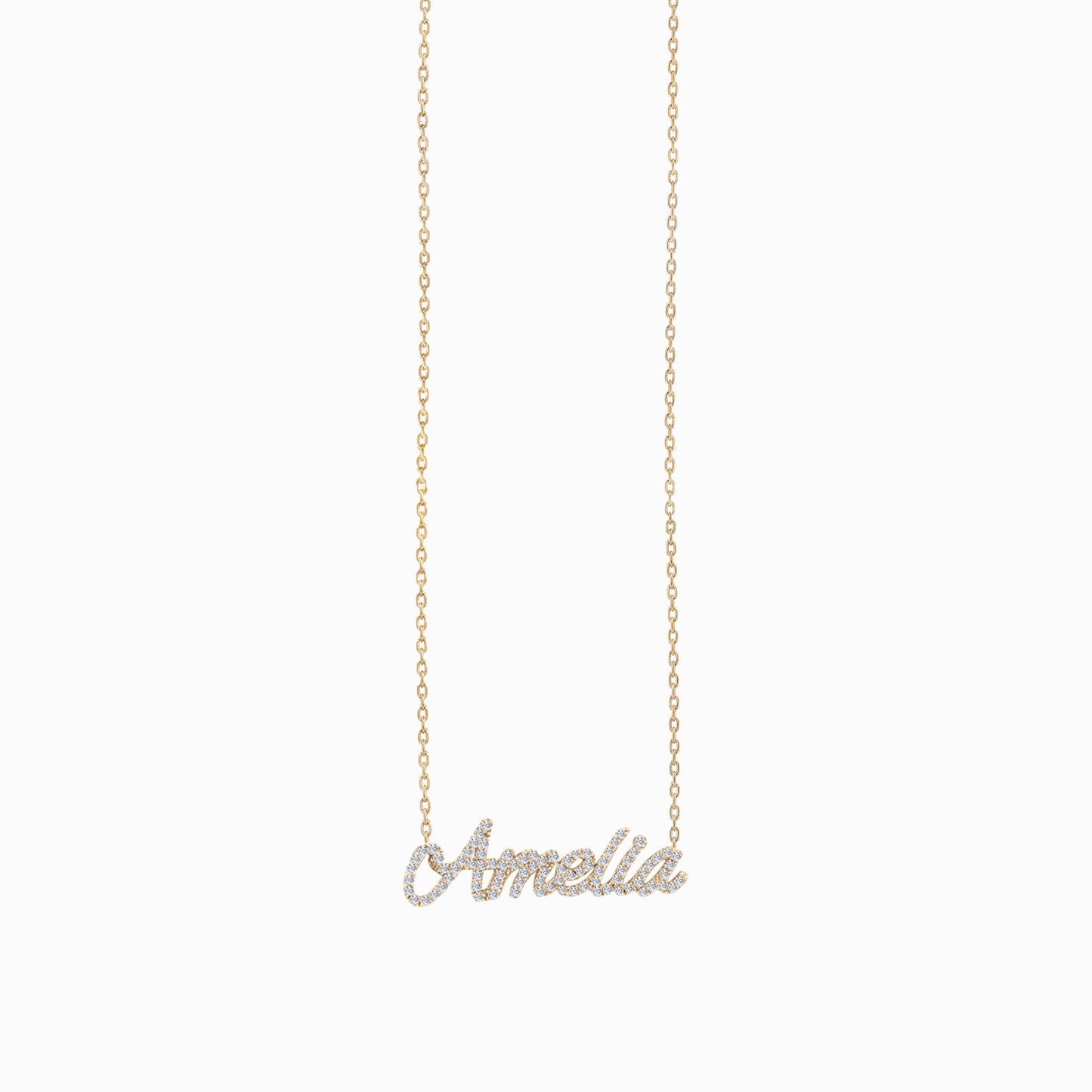 Pavé Natural Diamond Custom Script Name Necklace Personalized 14K Solid Gold