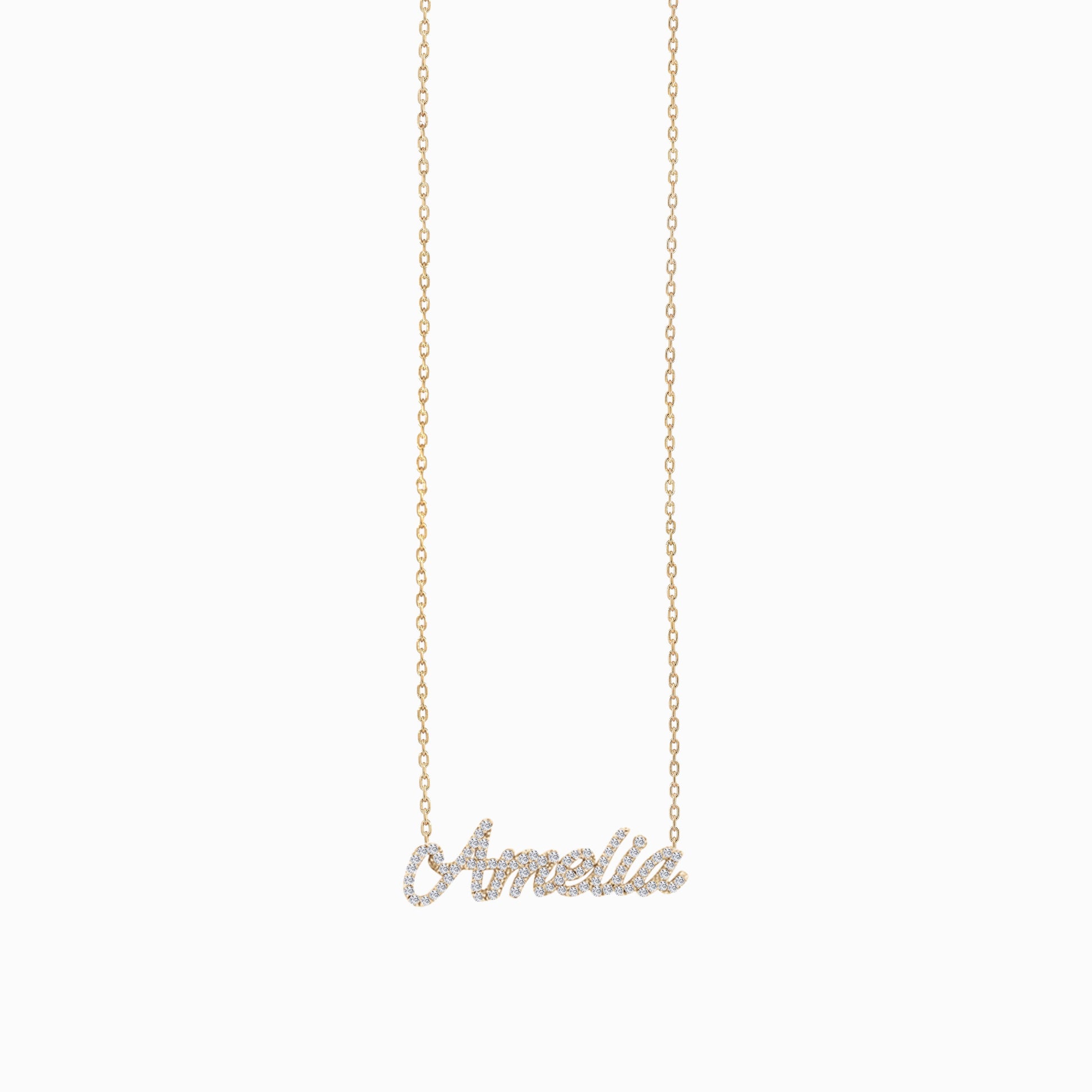 Pavé Natural Diamond Custom Script Name Necklace Personalized 14K Solid Gold