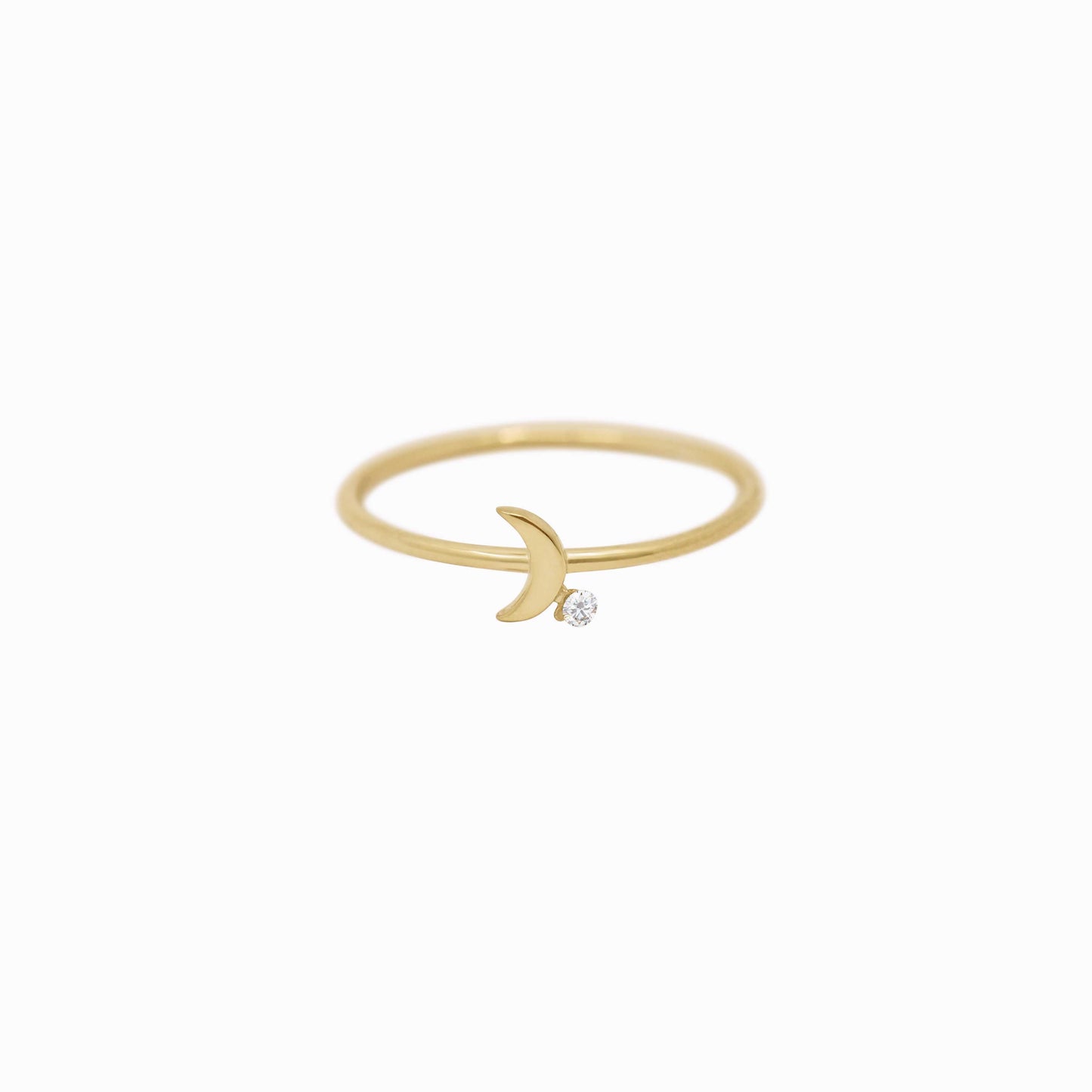 Crescent Moon One Diamond Solid Gold Ring