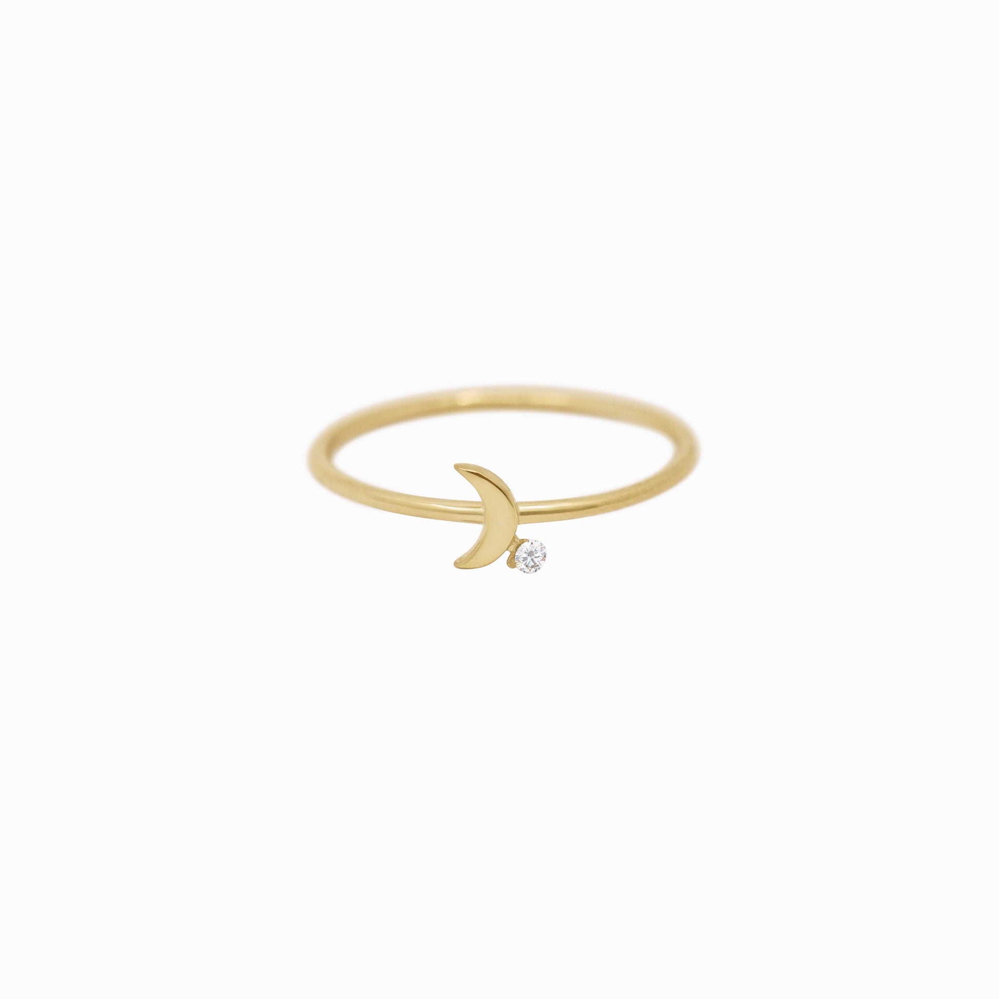 Crescent Moon One Diamond Solid Gold Ring