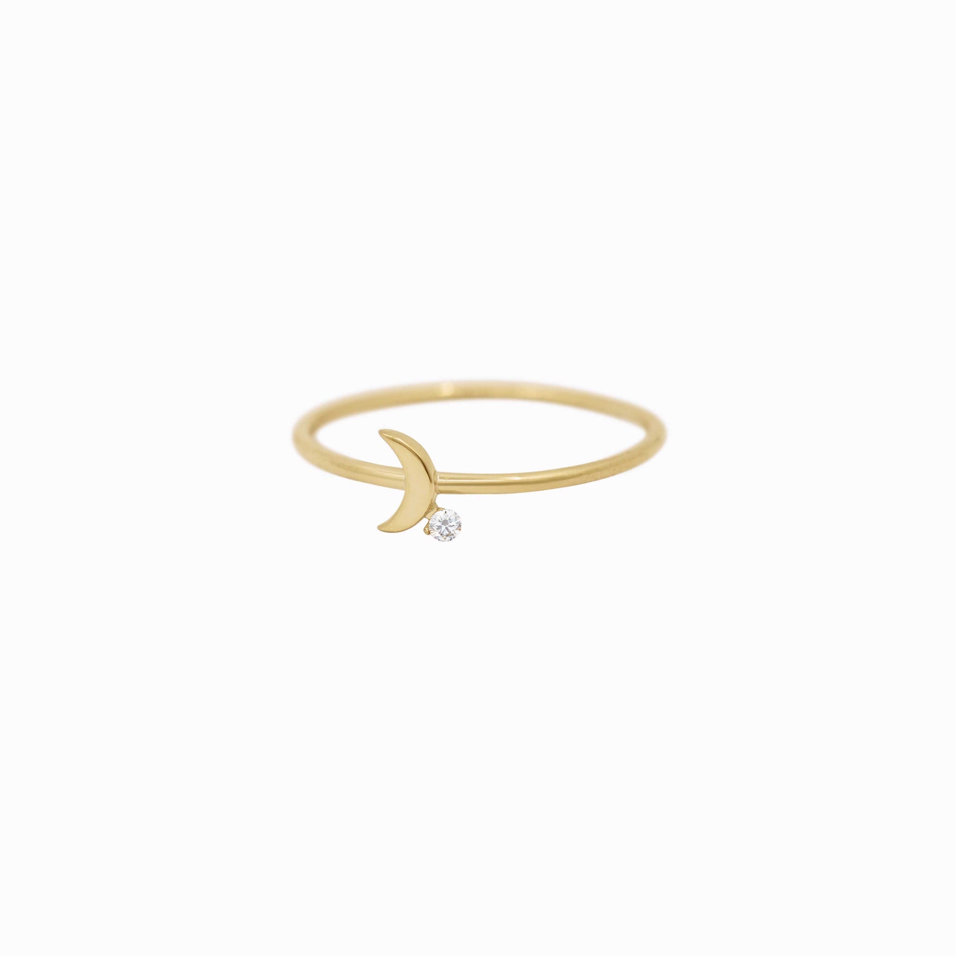 Crescent Moon One Diamond Solid Gold Ring