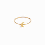 Crescent Moon One Diamond Solid Gold Ring