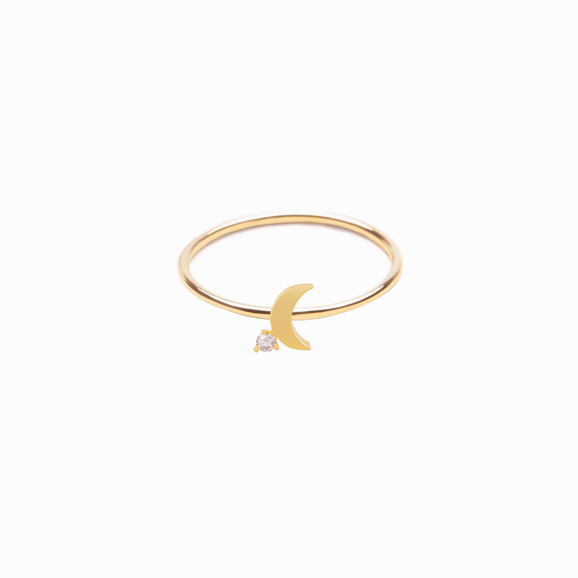 Crescent Moon One Diamond Solid Gold Ring