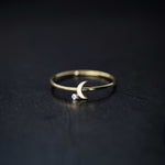 Crescent Moon One Diamond Solid Gold Ring