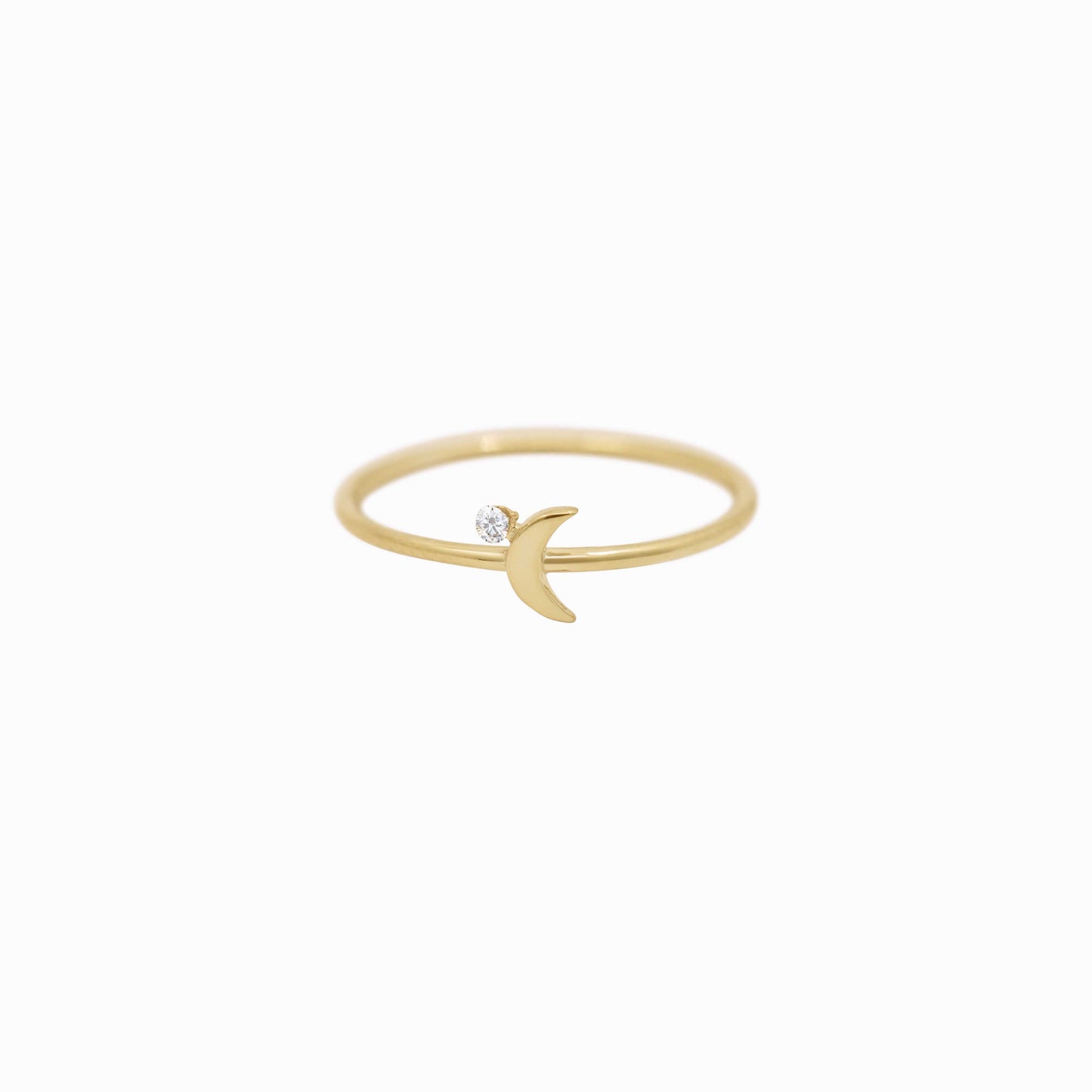 Crescent Moon One Diamond Solid Gold Ring