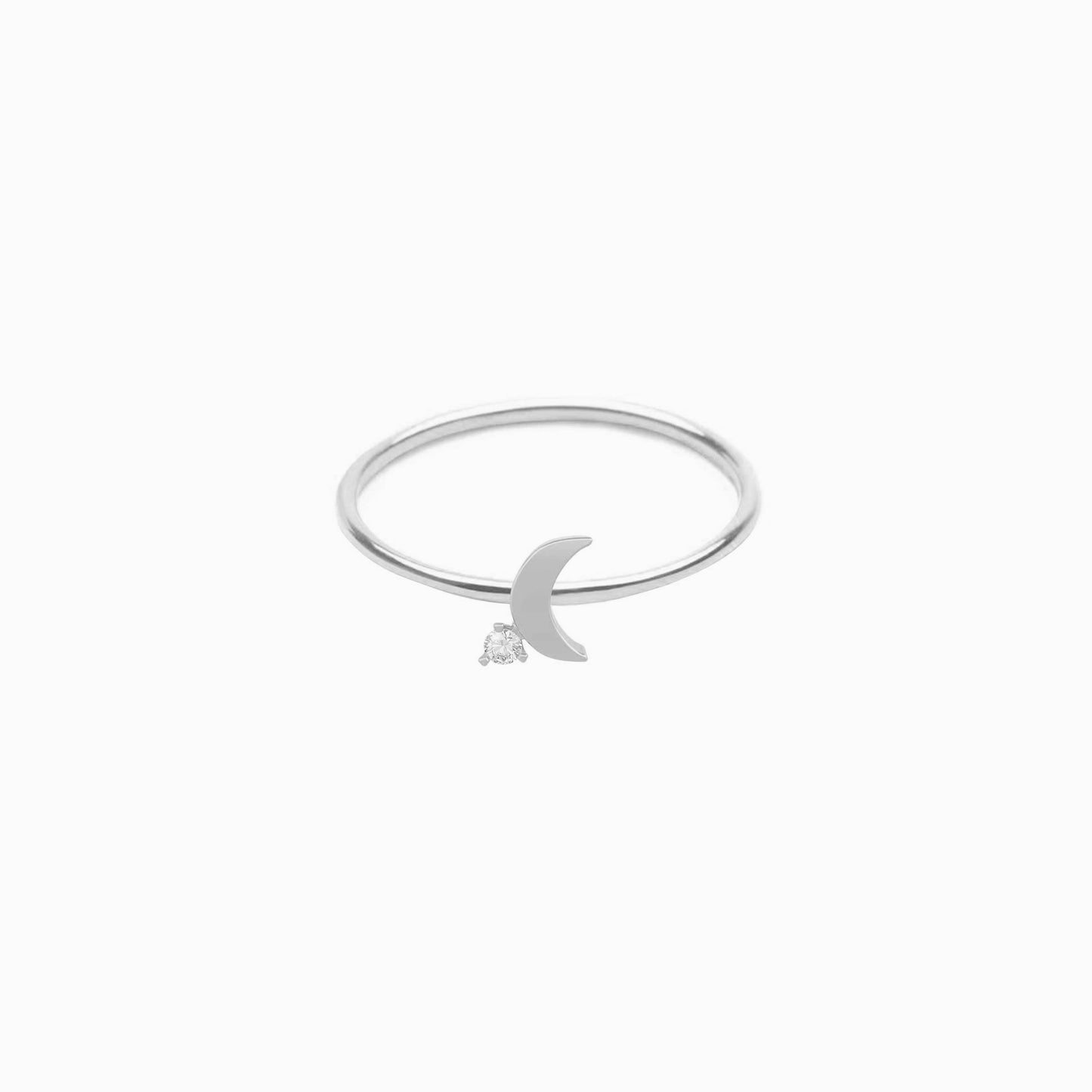 Crescent Moon One Pavé Lab Diamond Solid Ring Sterling Silver