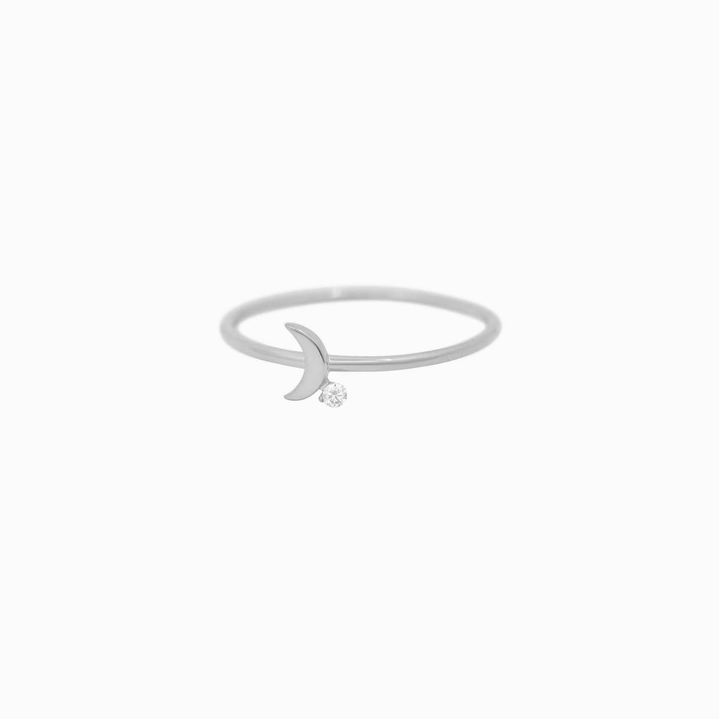Crescent Moon One Pavé Lab Diamond Solid Ring Sterling Silver