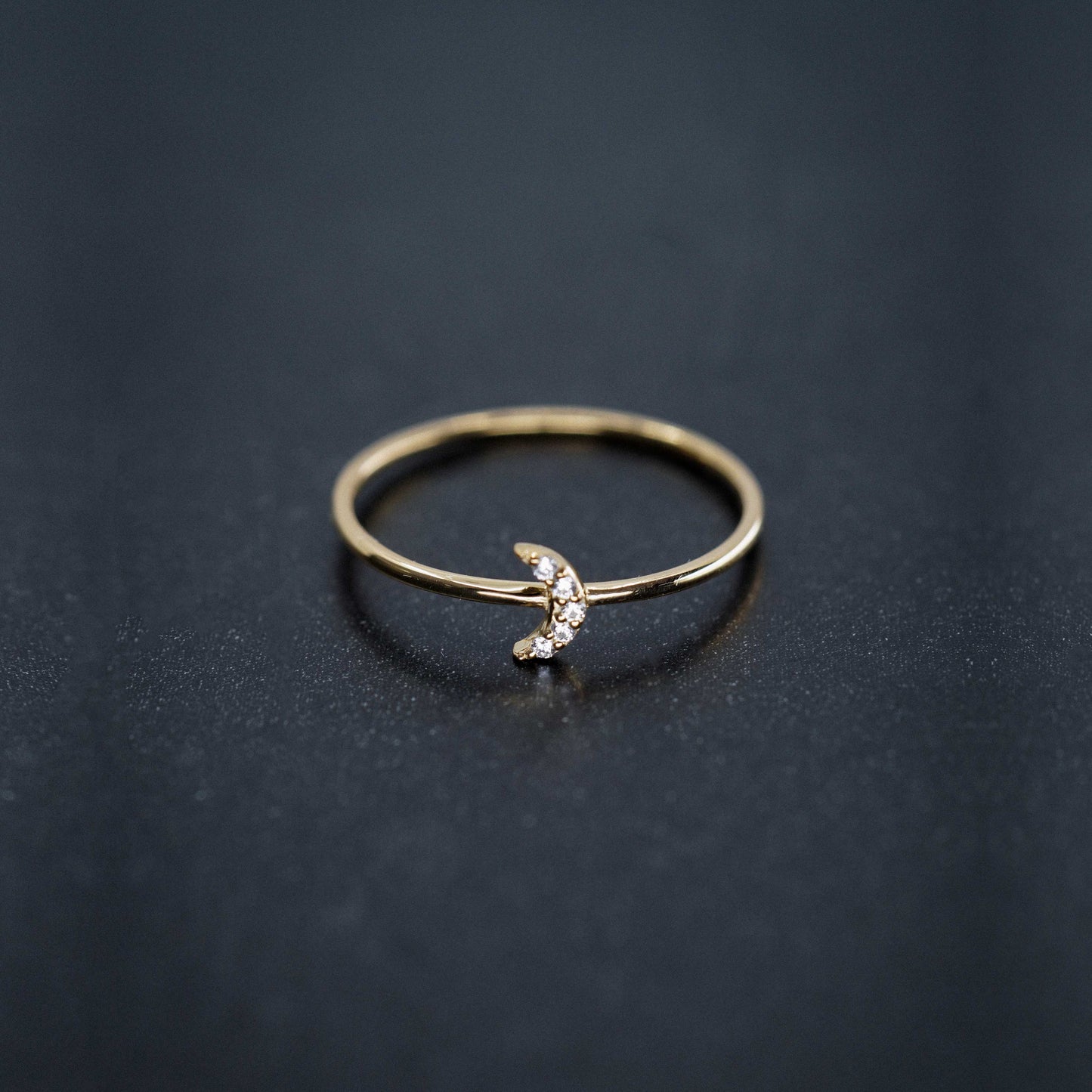 Crescent Moon Line Pavé Lab Diamond Ring 14K Gold