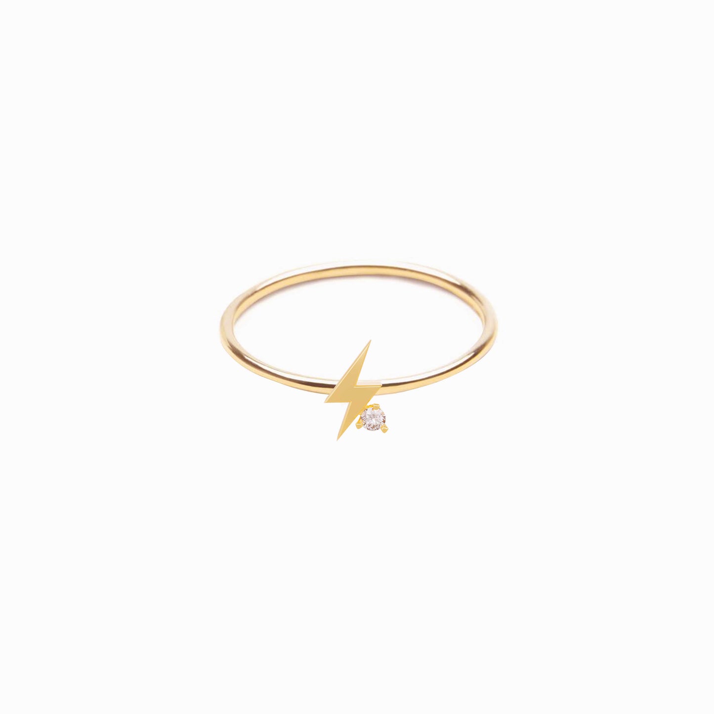Lightning Bolt One Diamond Solid Gold Ring