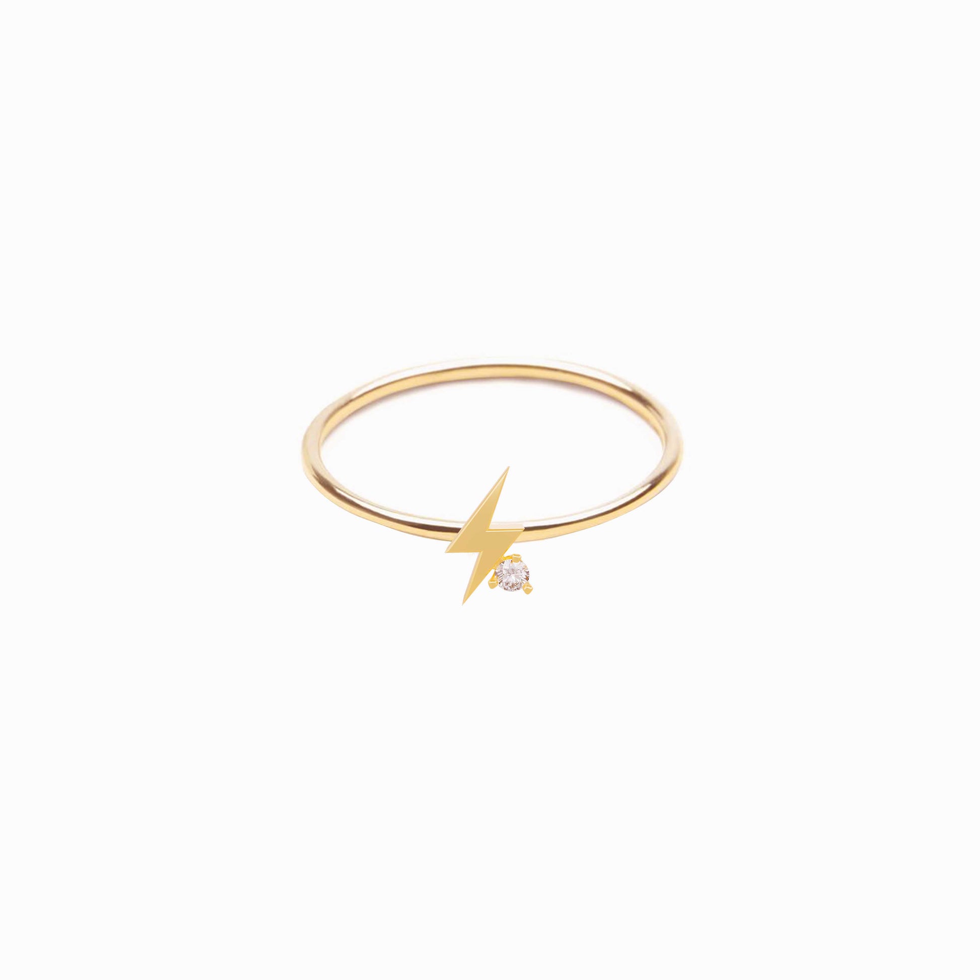 Lightning Bolt One Diamond Solid Gold Ring