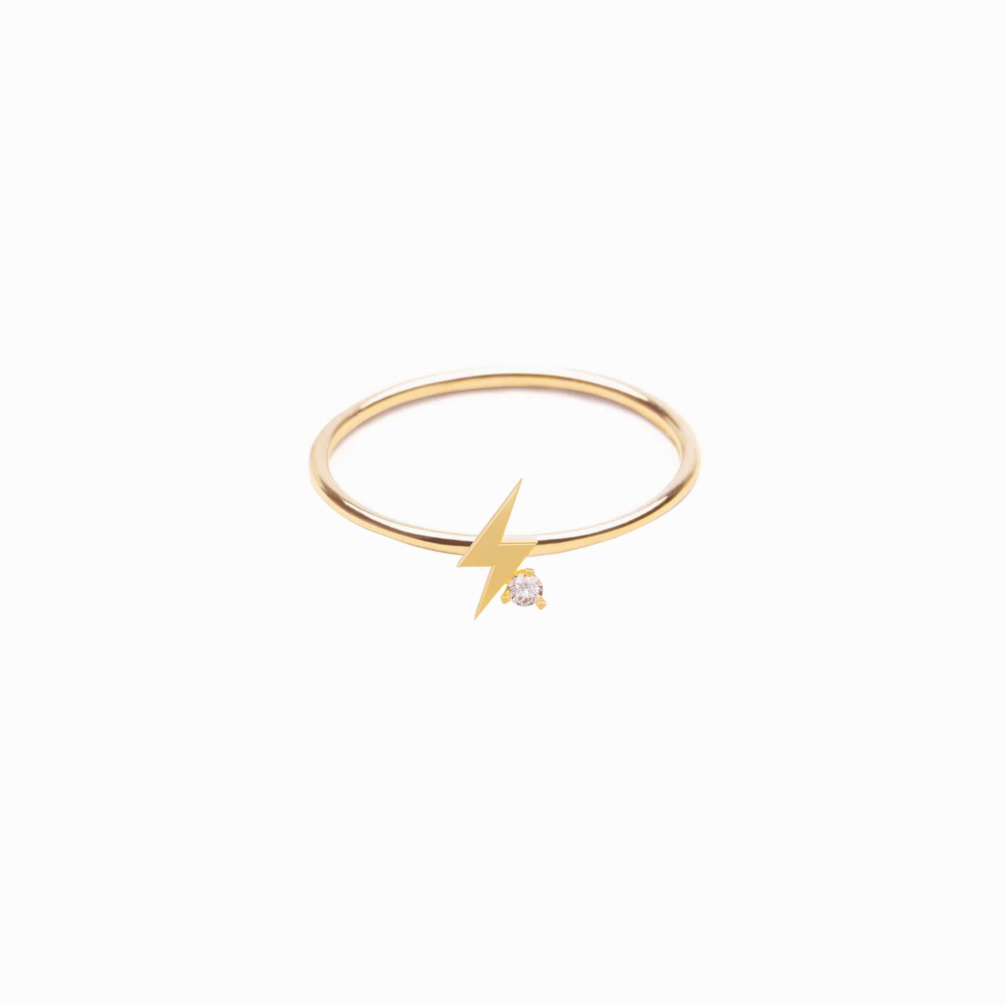 Lightning Bolt One Diamond Solid Gold Ring