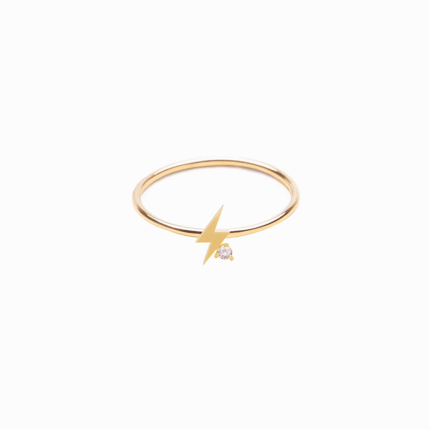 Lightning Bolt One Diamond Solid Gold Ring