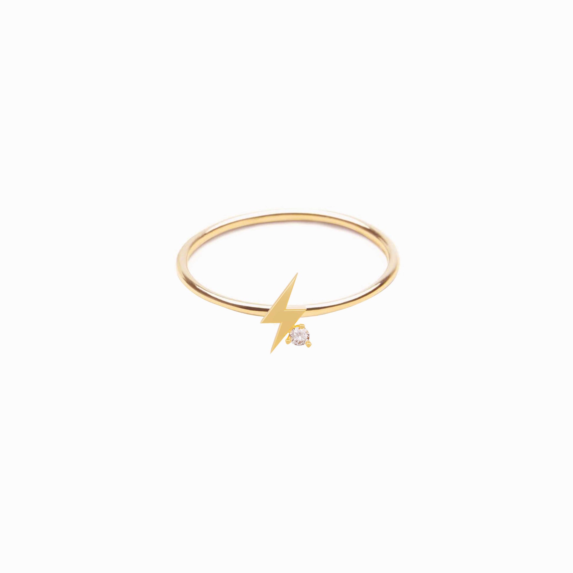 Lightning Bolt One Diamond Solid Gold Ring