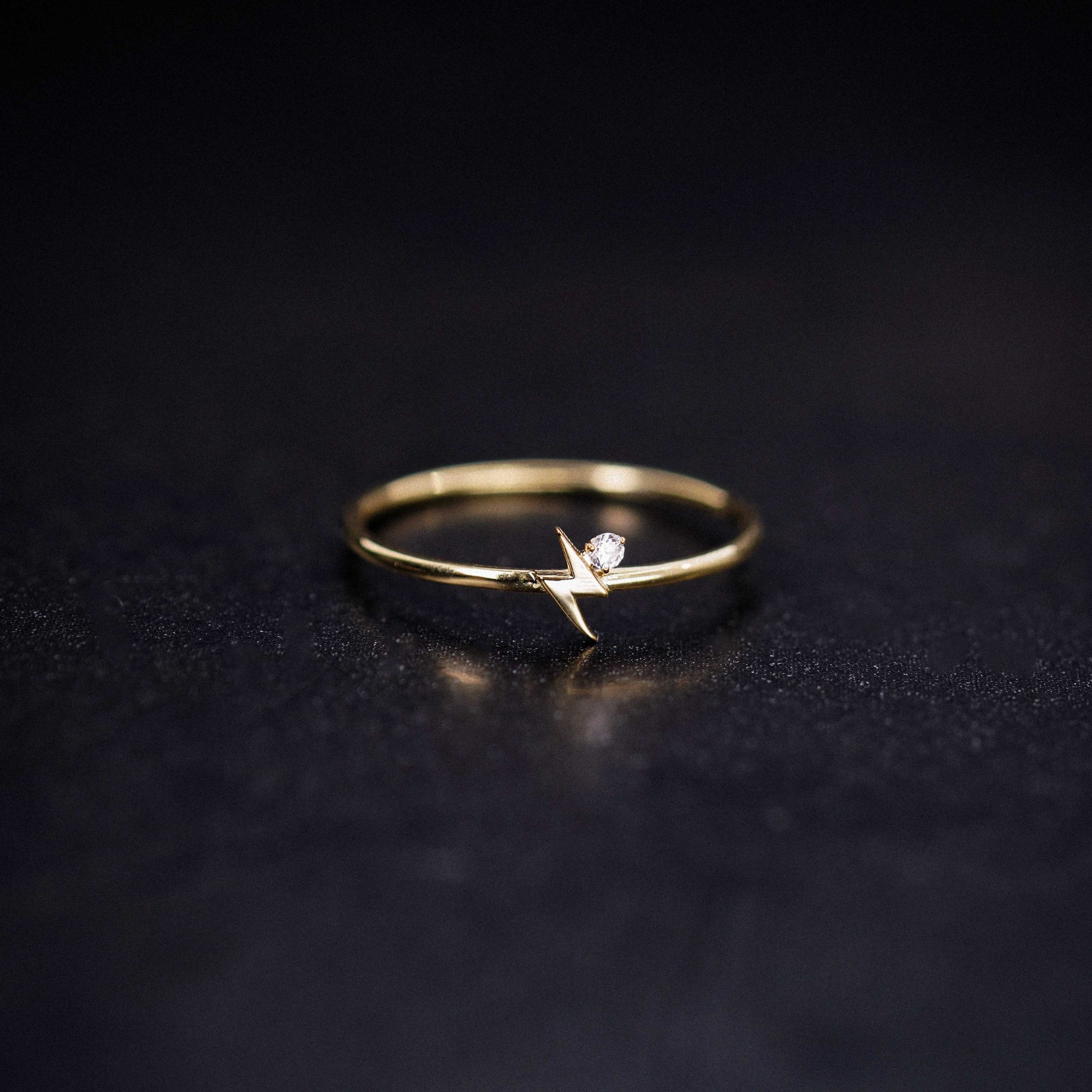 Lightning Bolt One Diamond Solid Gold Ring