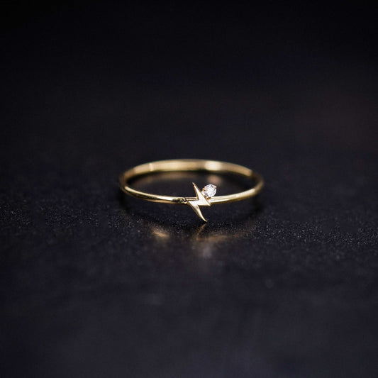 Lightning Bolt One Diamond Solid Gold Ring