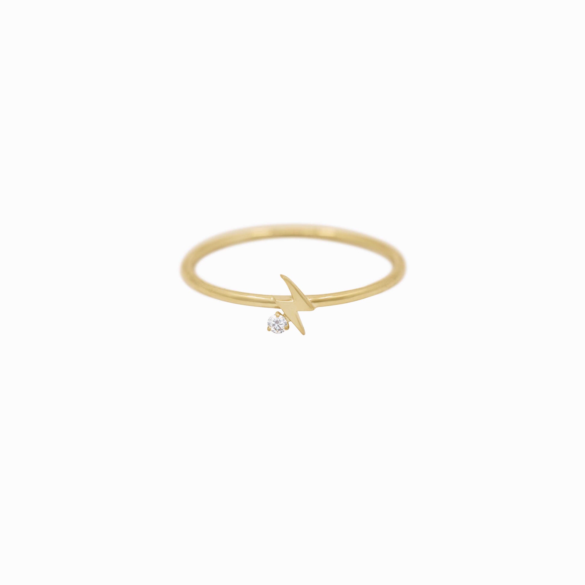 Lightning Bolt One Diamond Solid Gold Ring