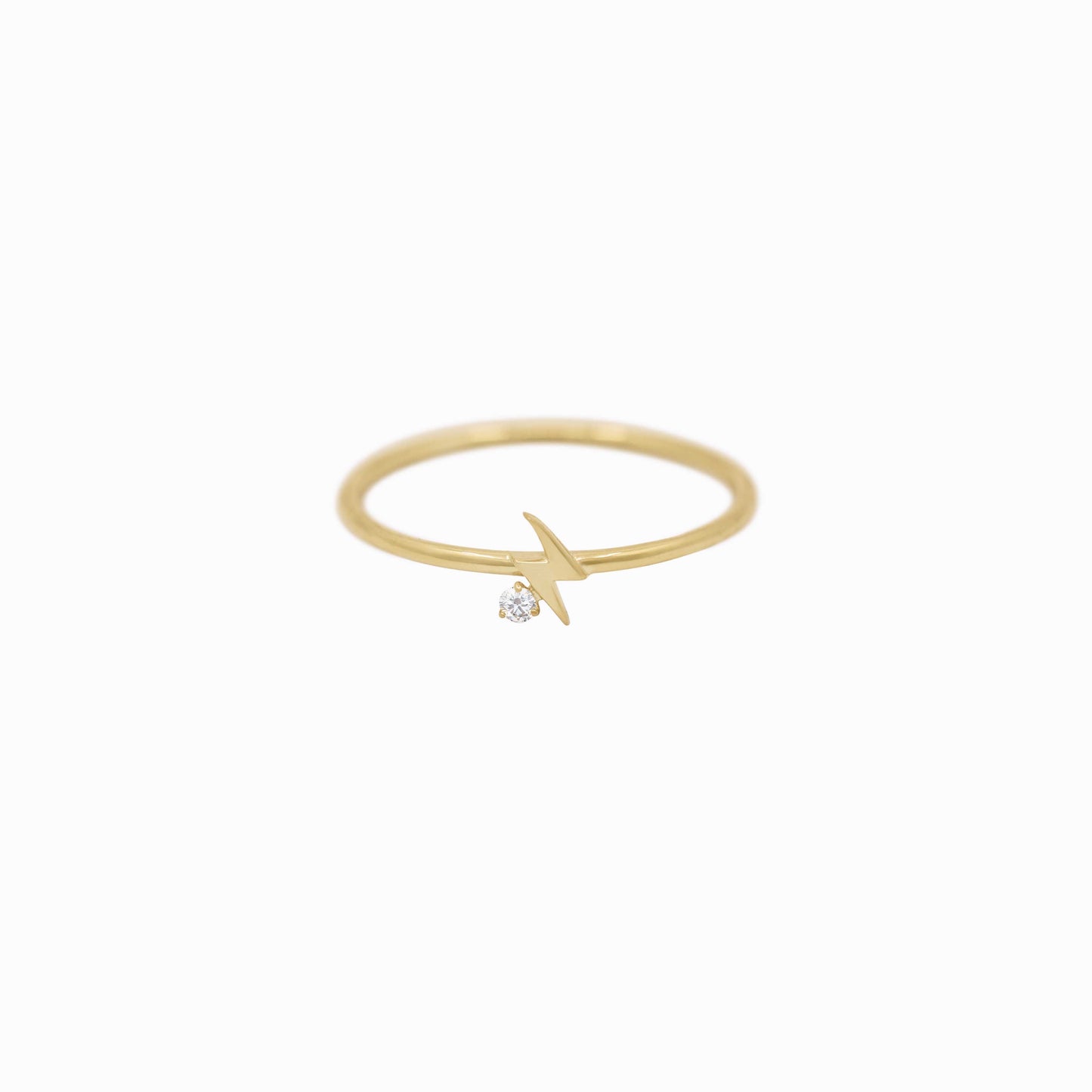 Lightning Bolt One Diamond Solid Gold Ring