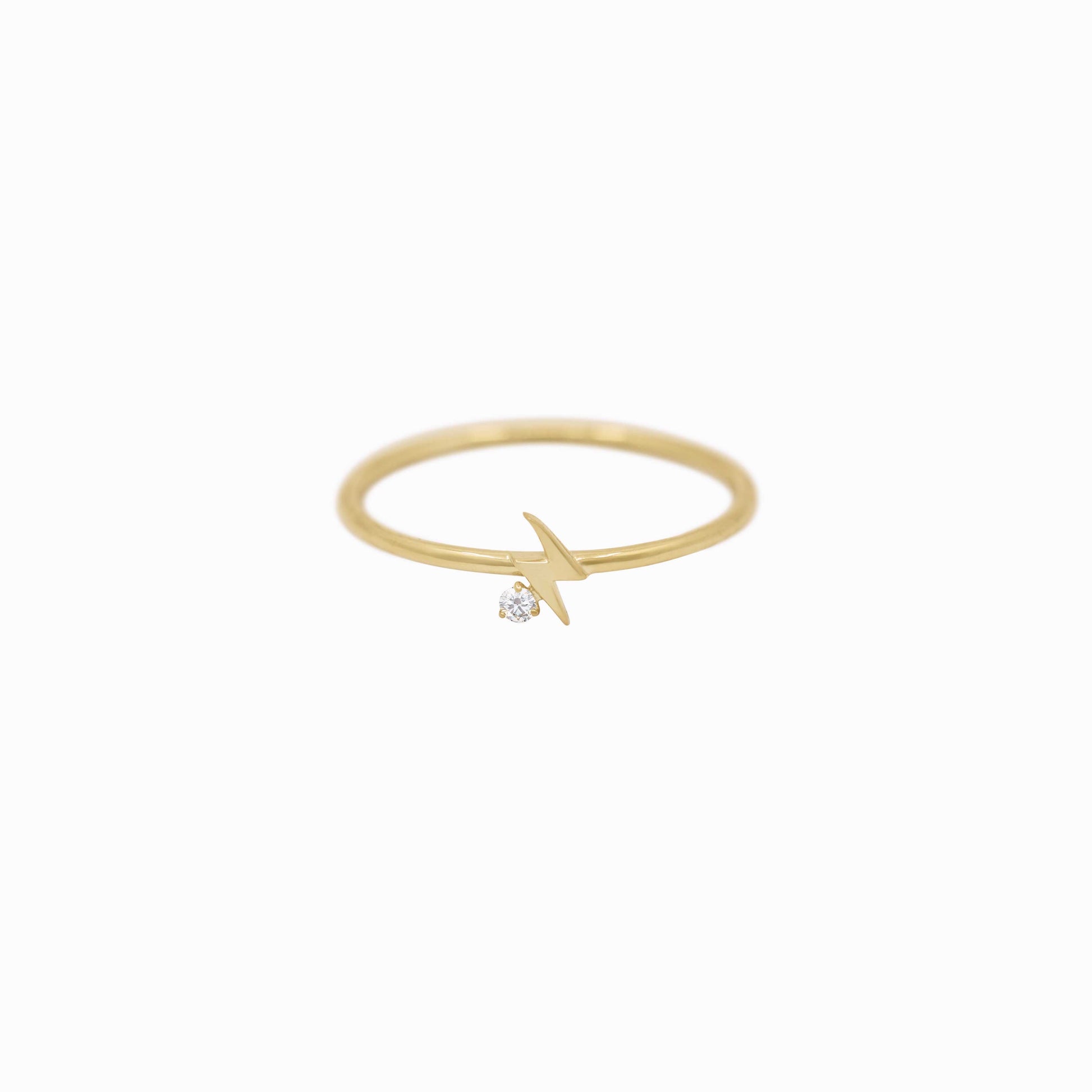Lightning Bolt One Diamond Solid Gold Ring