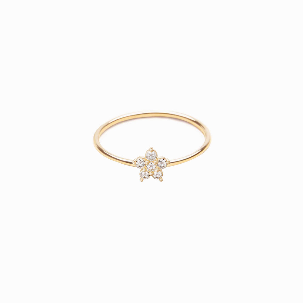 Flower Line Diamond Gold Ring