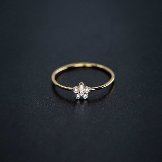 Flower Line Pavé Diamond Ring 14K Gold