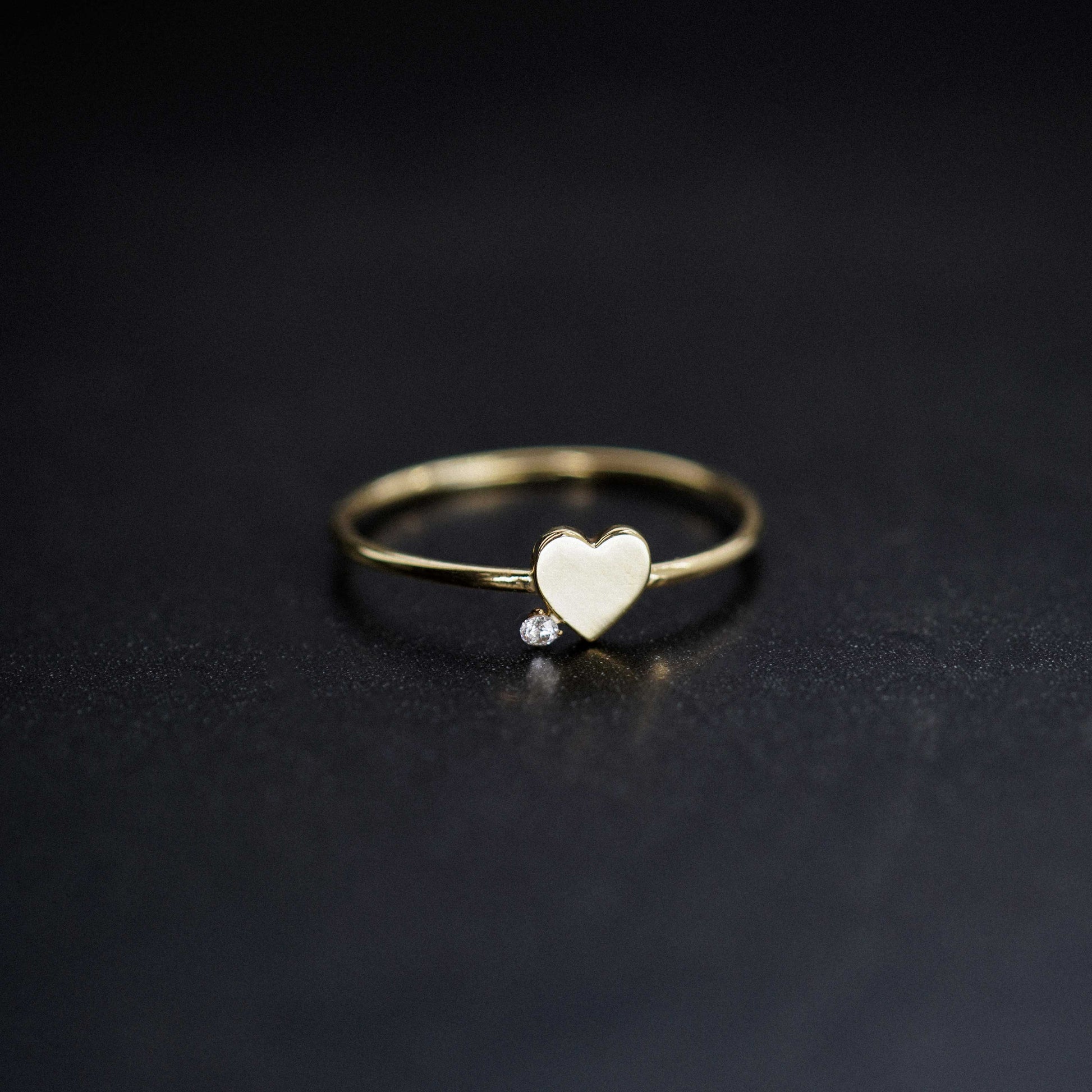 Heart One Diamond Solid Gold Ring