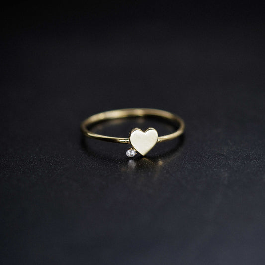 Heart One Diamond Solid Gold Ring