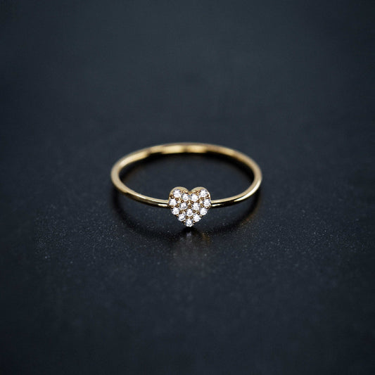 Heart Line Pavé Lab Diamond Ring 14K Gold