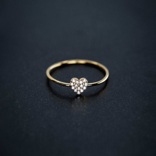 Heart Line Pavé Diamond Ring 14K Gold