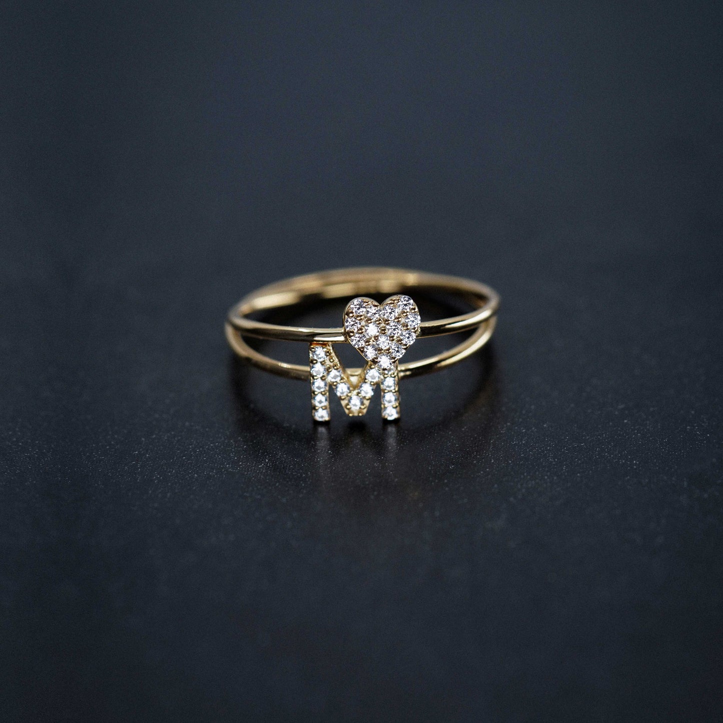 Heart Line Pavé Lab Diamond Ring 14K Gold