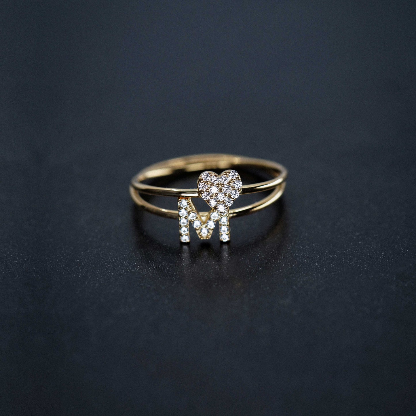 Heart Line Pavé Diamond Ring 14K Gold