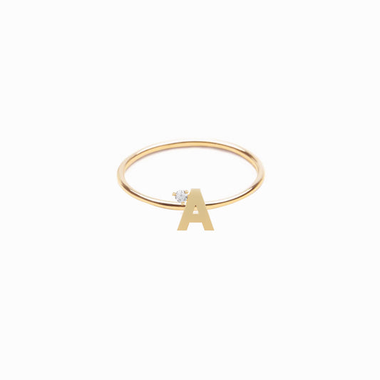 J Line Initial Letter One Pavé Diamond Ring 14K Gold