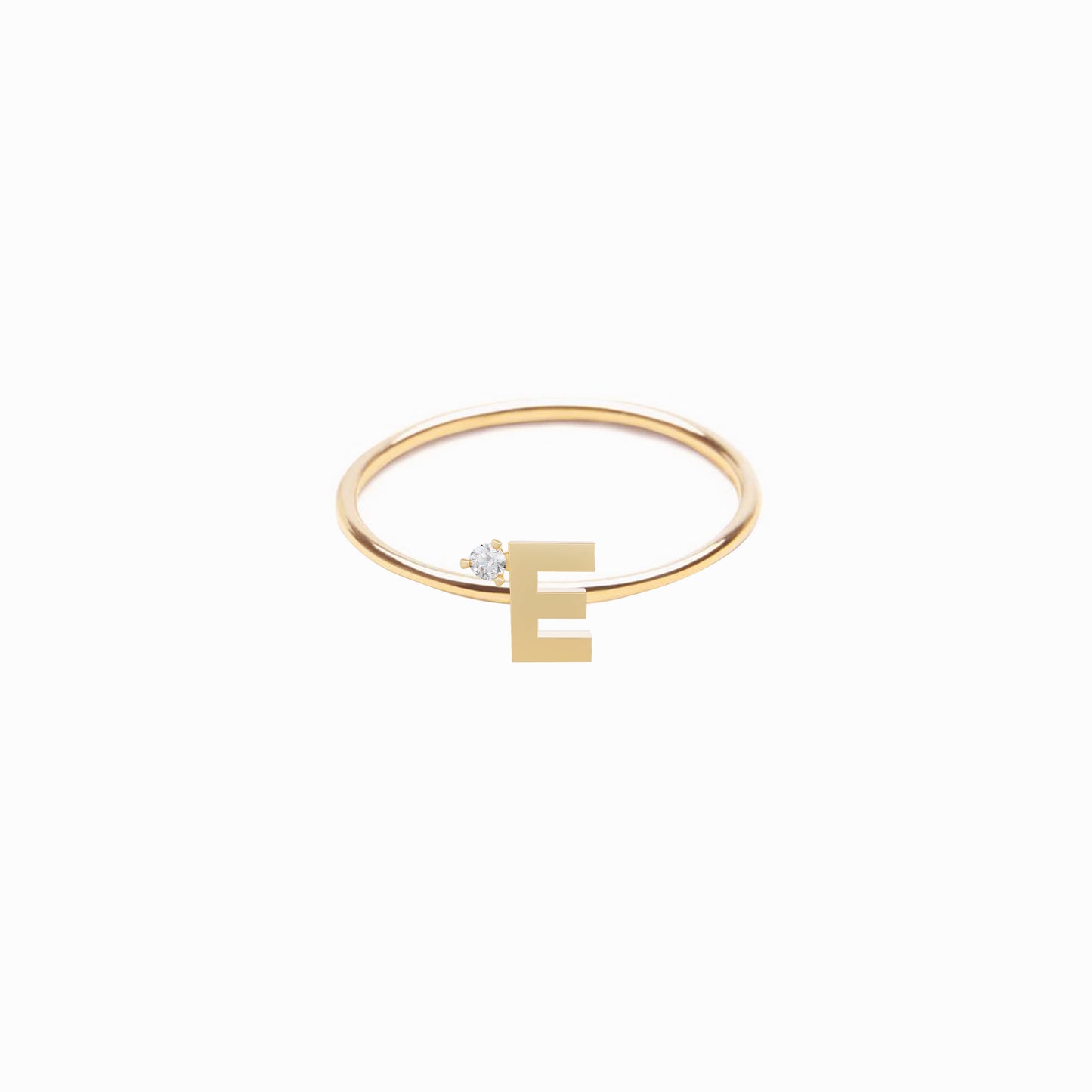 E Line Initial Letter One Diamond Gold Ring