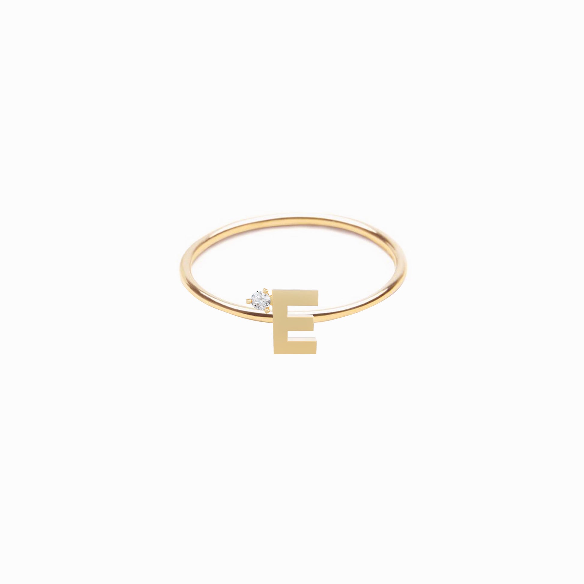 E Line Initial Letter One Diamond Gold Ring