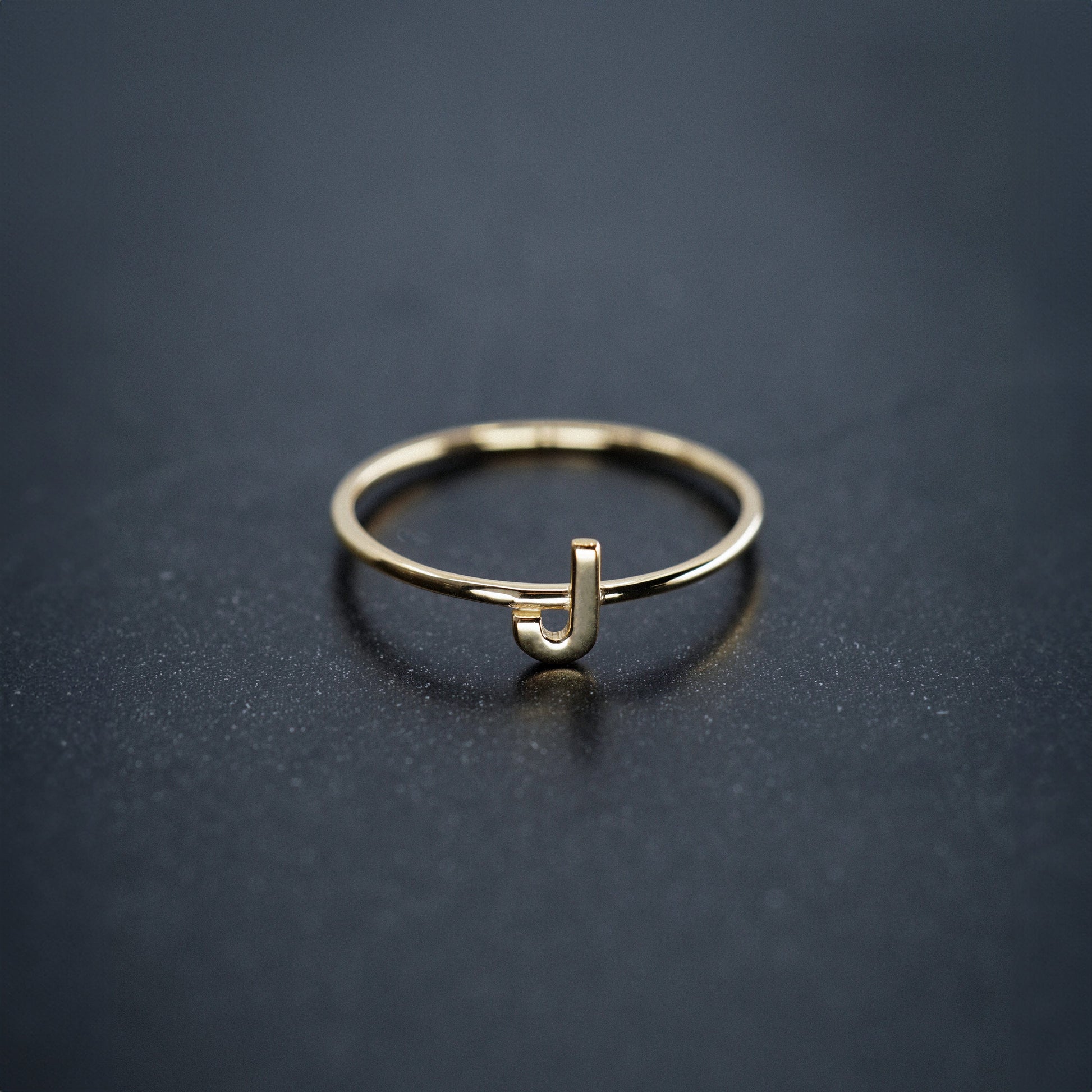J Initial Letter Line Gold Ring