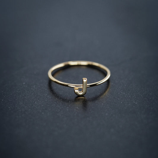 J Initial Letter Line Gold Ring