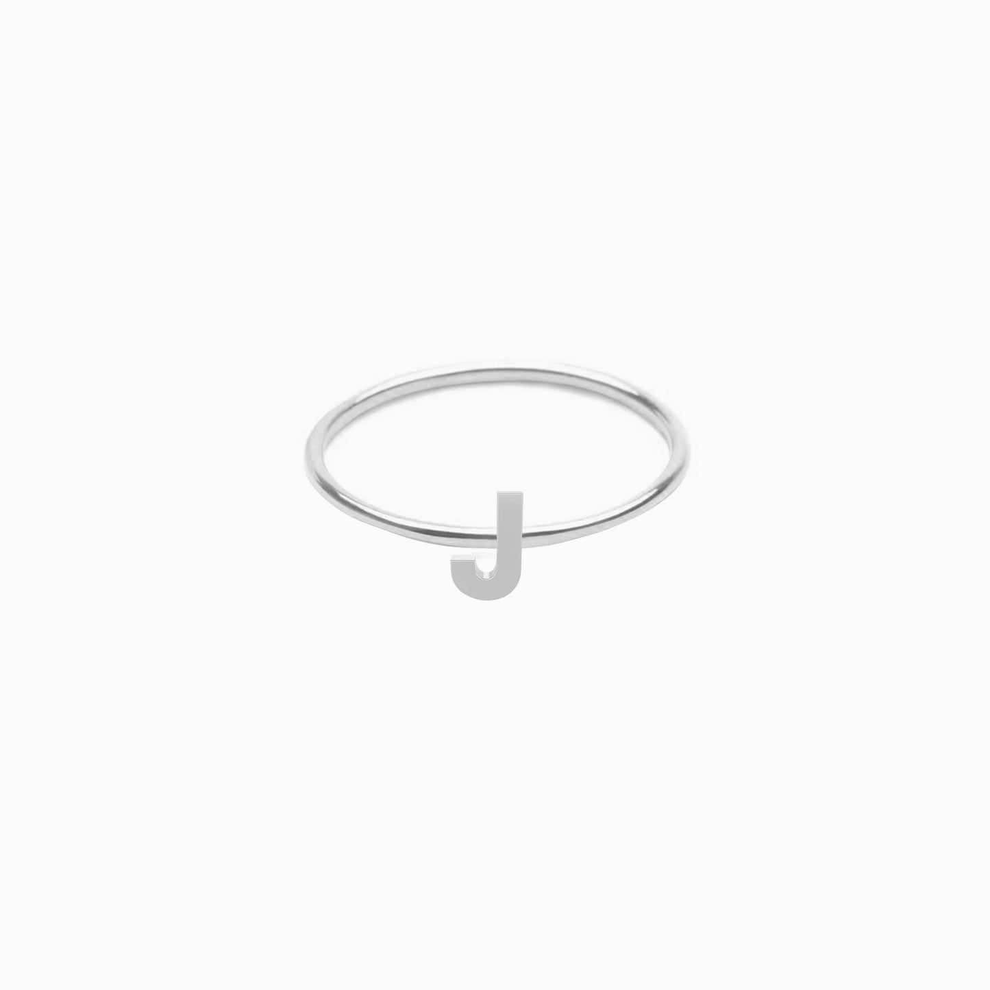 J Initial Letter Line Sterling Silver Ring
